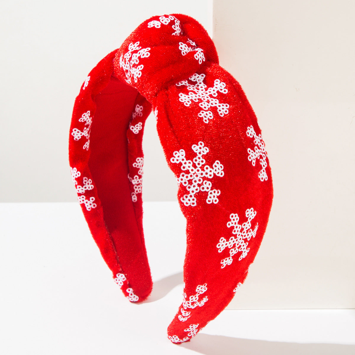 Wholesale Christmas headband wide-brimmed knotted sequined snowflake hair accessories